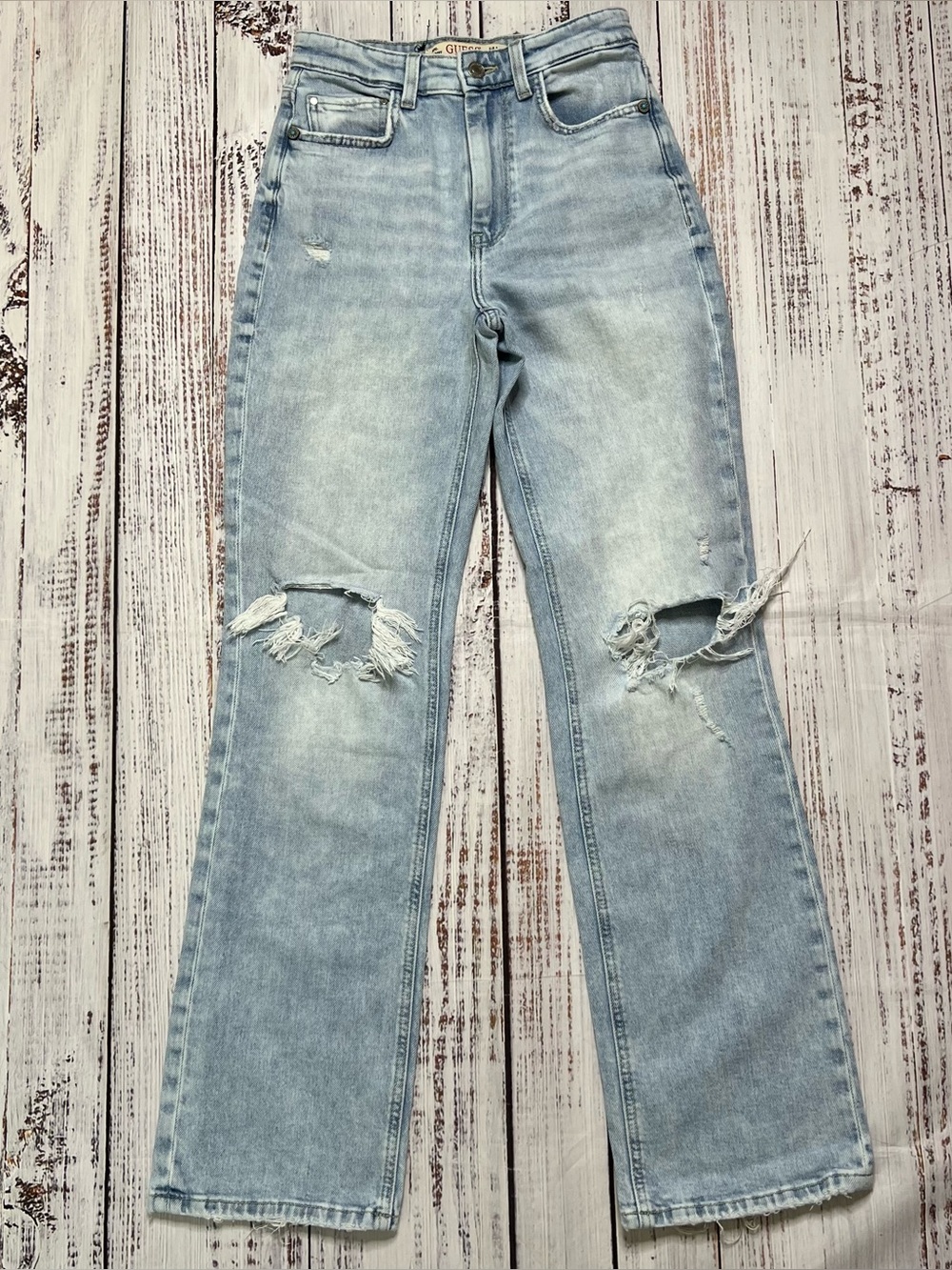 GUESS Distressed 80s Straight High Rise Jeans